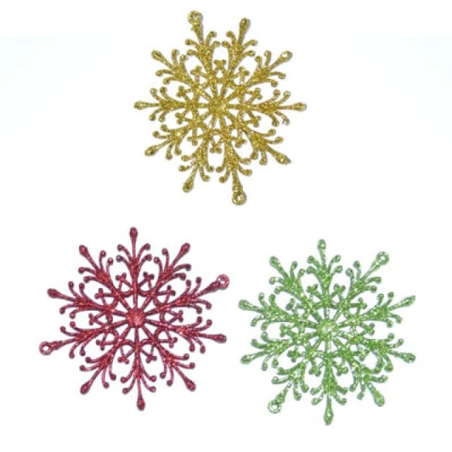 Shatchi 3Pcs Glitter Snowflake Christmas Tree Decoration Xmas Party Hanging Ornament, Multi Multi