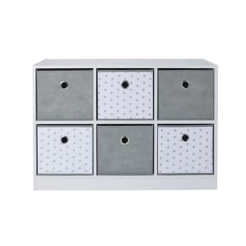 Grey Stars & Grey Drawers 6 Cube Kids Storage Unit - White/Grey