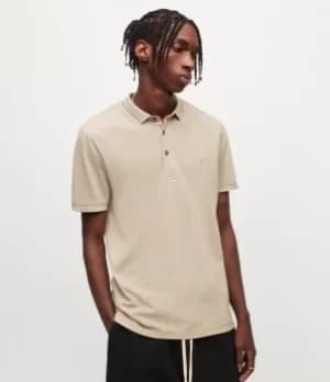 AllSaints Mens Reform Short Sleeve Polo Shirt, Pebblestone Taupe, Size: M