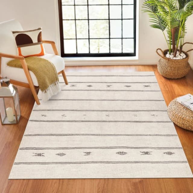 Becki Owens X Livabliss Global Scandi Beige/dark Brown Rivi Area Rug 120 X 170 Cm - Easy Care, Ideal For Living Room & Bedroom