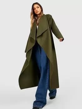 Boohoo Super Oversized Waterfall Coat - Khaki, Green, Size 8, Women