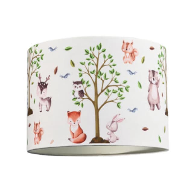 Happy Homewares Cute Woodland Animals Round Lamp Shade In Cotton Fabric - Foxes Owls Rabbits