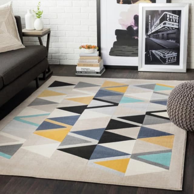 Livabliss Scandi Geometric Mustard Delaney Area Rug 200 X 275cm - Easy Care, Non Shedding, Ideal For Living Room & Bedroom