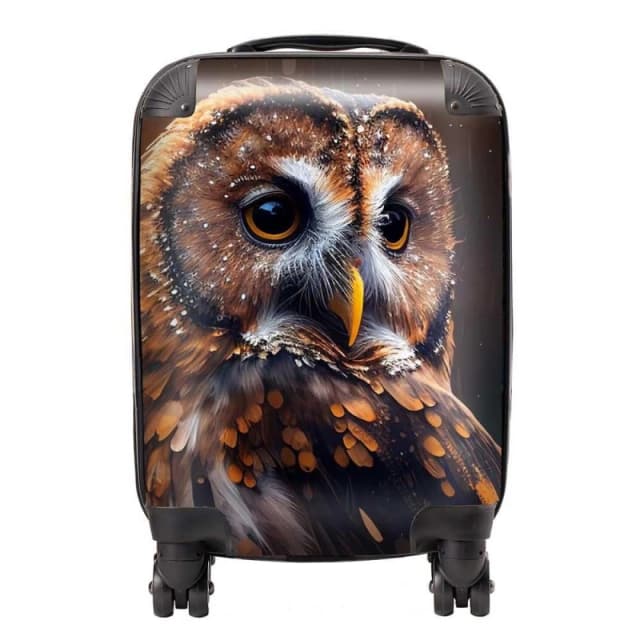Warren Reed - Designer Tawny Owl Face Splashart Dark Background Suitcase in Brown Size: Large Brown Unisex Large