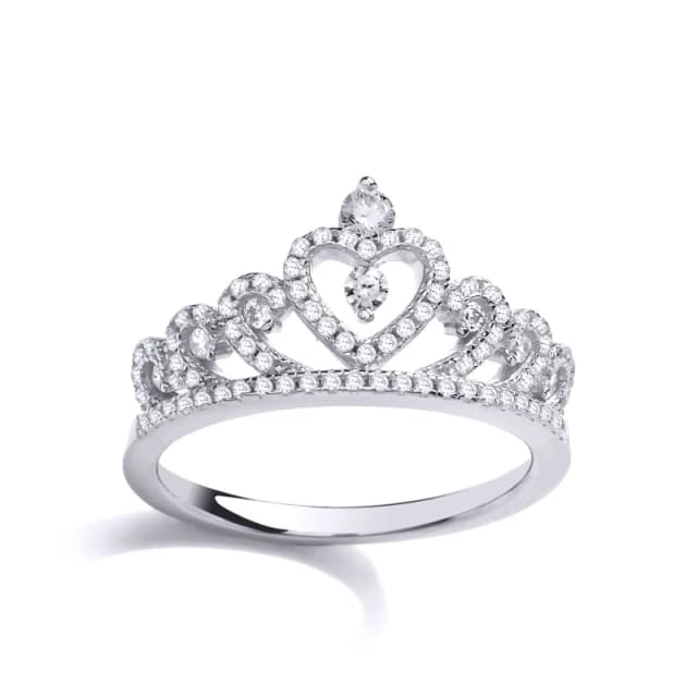 Jewelco London Silver CZ Queen Crown Dress Ring - GVR793 Silver