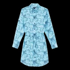 Women Cotton Voile Shirt Dress Flowers Tie & Dye - Florence - Blue - Size M - Vilebrequin