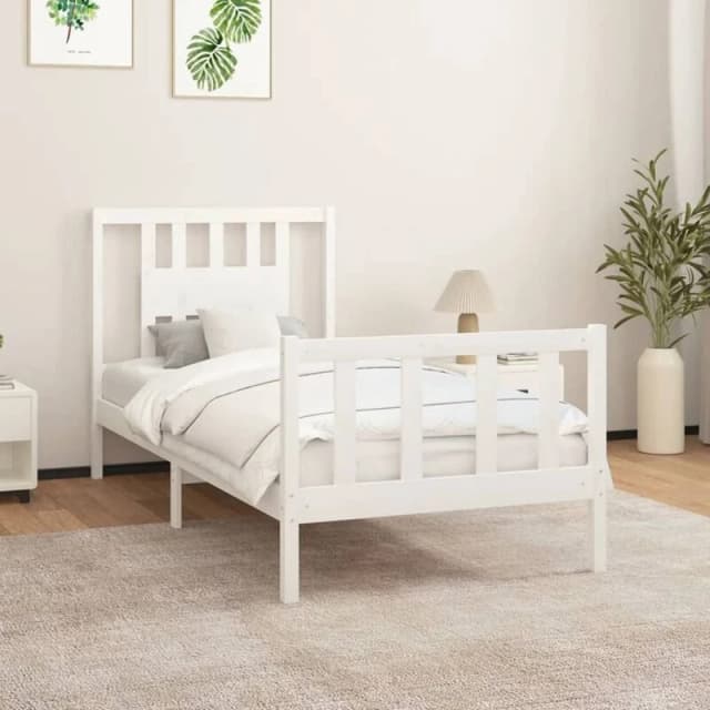 Vidaxl Bed Frame With Headboard White Solid Wood Pine 90X200 Cm, White 3188152