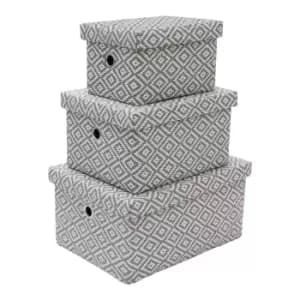 Jvl Argyle Set Of 3 Rectangular Lidded Storage Baskets
