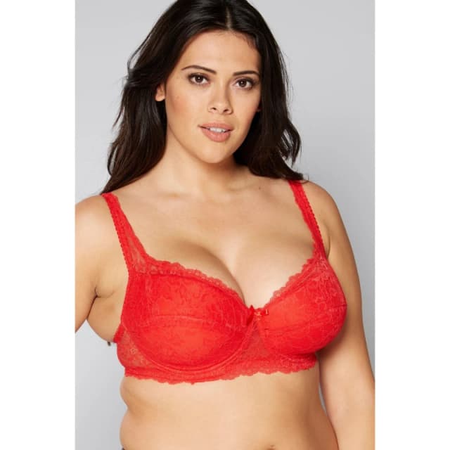 Studio Underwired E-H Full Cup Floral Lace Bra Red 38H