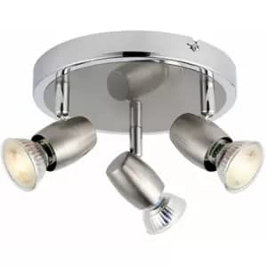 Loops - LED Adjustable Ceiling Spotlight Brushed Chrome Triple GU10 Dimmable Downlight