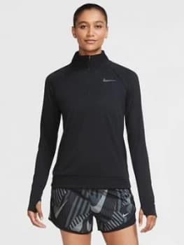 Nike Running Ls Zip Pacer Top, Black Size M Women