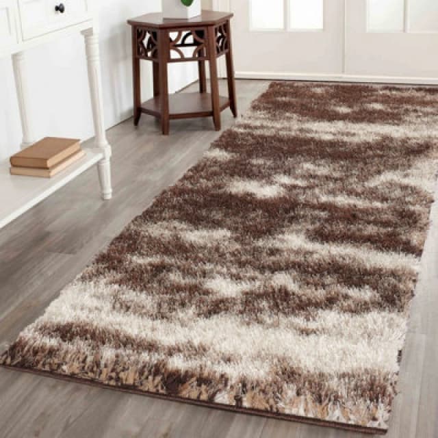 Modern Soft Two Tone Shimmer Shaggy Area Rugs Bronze 60X220 Cm