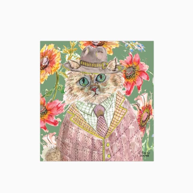 Claire Louise Cottage Floral Cat Glass Kitchen Splashback Size: 600mm x 750mm Multicolor Unisex 600mm x 750mm