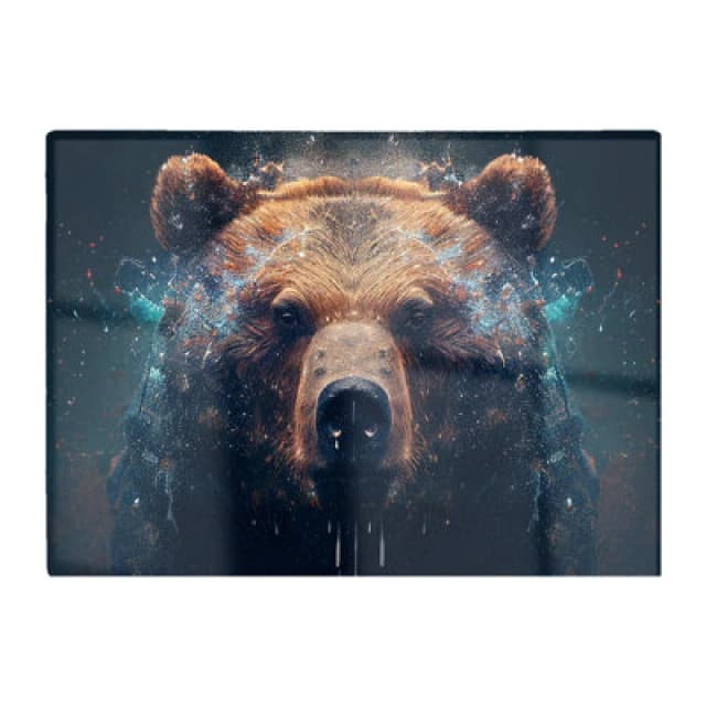 Warren Reed Designer Brown Bear Face Splashart Glass Chopping Board