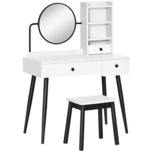 Homcom Dressing Table Set With 3 Drawers Storage Shelves And Stool White