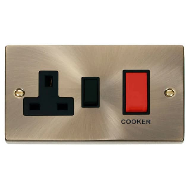 SE Home Antique Brass Cooker Control 45A With 13A Switched Plug Socket Gold unisex
