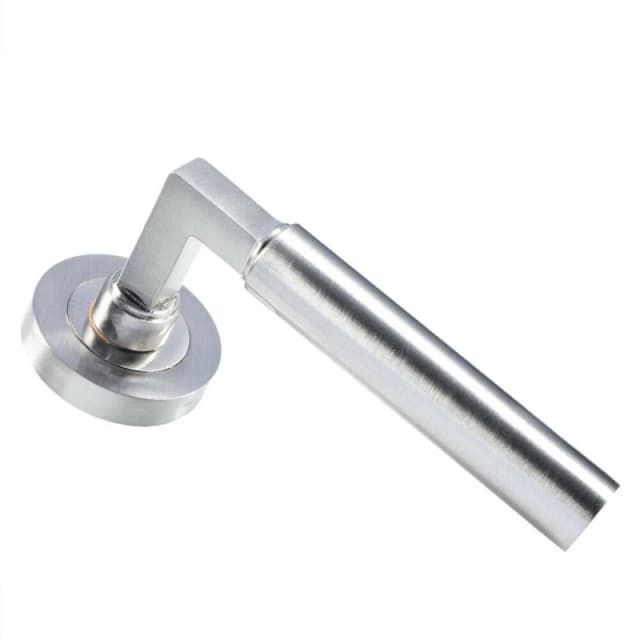 Loops PAIR Straight Round Bar Handle on Round Rose Concealed Fix Satin Nickel Metallics