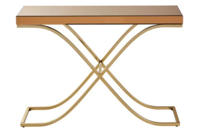 Premier Housewares Spacious Gold Finished Decorative Table For Hallways, Modern Rectangular Console Table With Brown Glass Top Gold