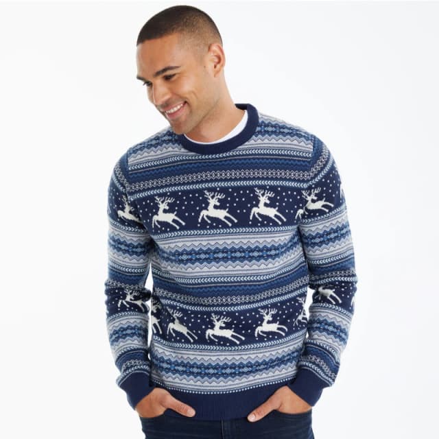 Threadbare Crew Neck Fairisle Christmas Jumper - Blue Blue L