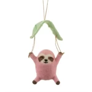Parachuting Pink Sloth Felt Hanging Decoration