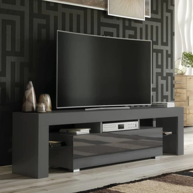 Creative Furniture TV Unit 160cm Stylish Modern - Dark Grey with High Gloss Doors Dark Grey Unisex