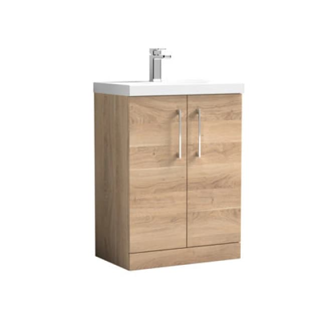 NUIE Arno Floor Standing 2-Door Vanity Unit with Basin 3 600mm Wide - Bleached Oak - Nuie ARN3003D