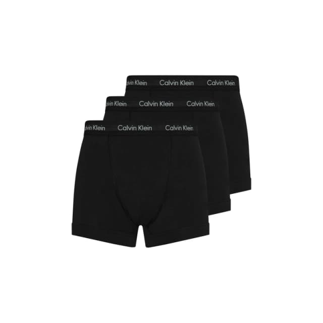 Calvin Klein (L) Calvin Klein 3 Pack Cotton Stretch - Normal Rise Trunks ( Black / Black Waistband ) Black