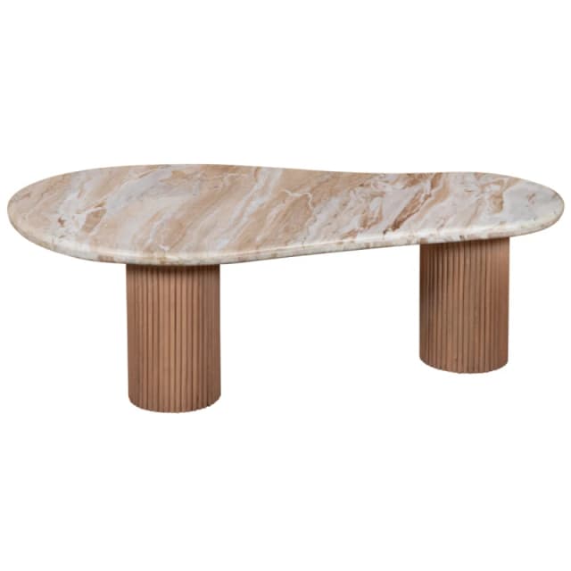 Indian Hub Ashford Natural Marble & Wood Pedestal Coffee Table