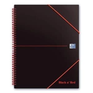 Black n Red Meeting Book Plastic Wirebound Rear Elasticated 3-Flap Folder A5plus Pack 5