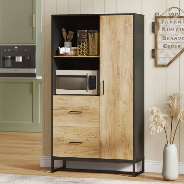 HOMCOM Storage Cabinet, Kitchen Pantry Cupboard with Drawers, Shelves in Natural Natural Unisex