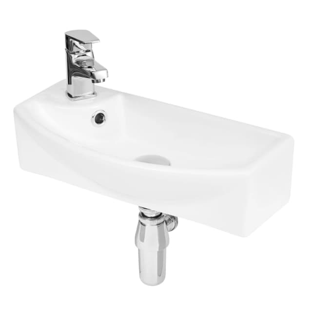 Balterley Compact Wall Hung Right Hand Round Ceramic 1 Tap Hole Vessel 450mm White