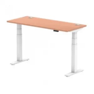 Air 1400 x 600mm Height Adjustable Desk Beech Top Cable Ports White Leg