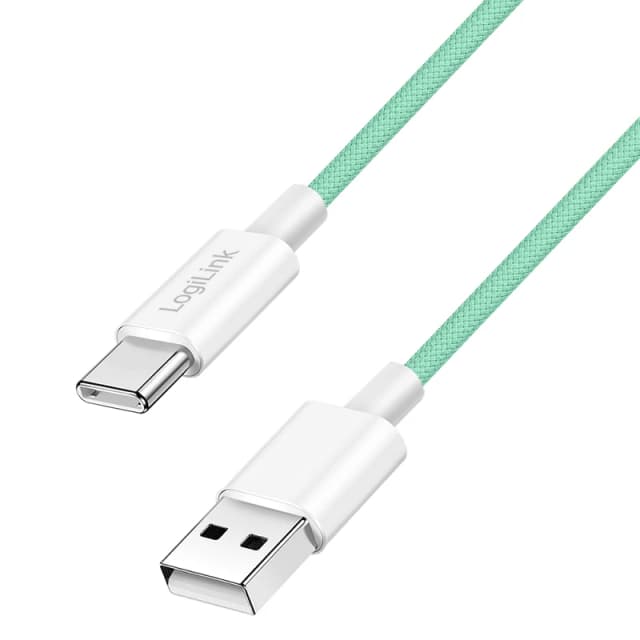 LogiLink USB 2.0 Type-C cable. C/M to A/M. nylon jacket. 60W. green. 0