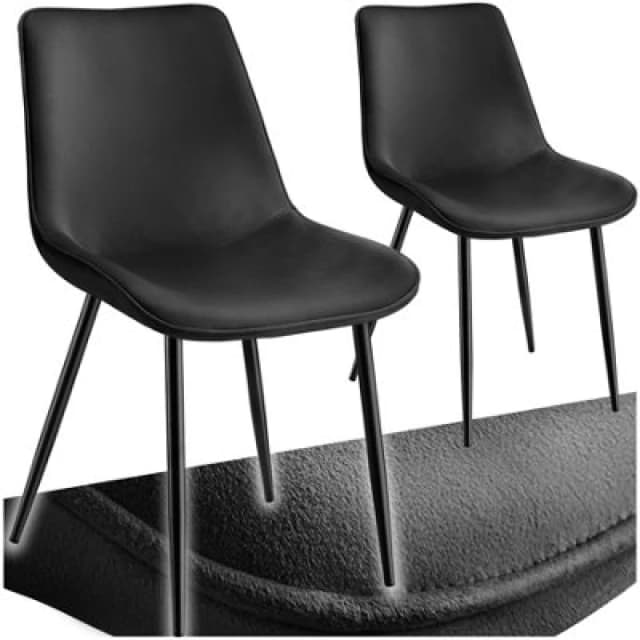 Tectake Set Of 2 Dining Chair Monroe - Padded, Velvet Look, Ergonomic Seat, Black Steel Legs - Black