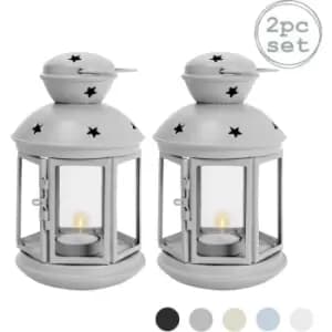Nicola Spring - Metal Hanging Tealight Lanterns - 20cm - Grey - Pack of 2