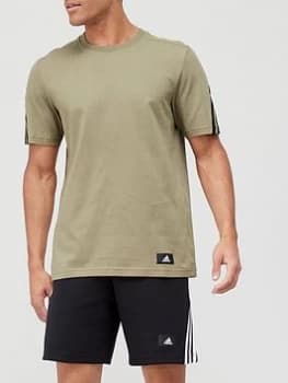 adidas Future Icon 3 Stripe T-Shirt - Khaki, Size S, Men