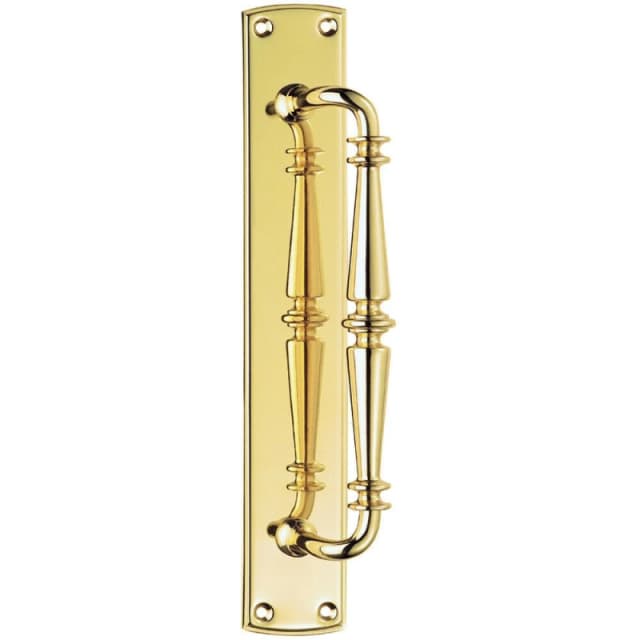 Loops Cranked Ornate Door Pull Handle 380 x 65mm Backplate Polished Brass Metallics unisex