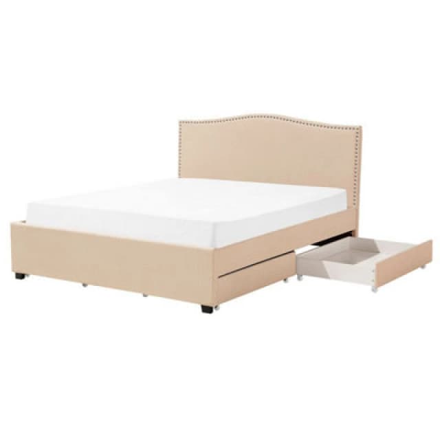 Beliani Bed With Storage Drawers Fabric Montpellier 160 X 200 Cm (Eu King Size) Beige