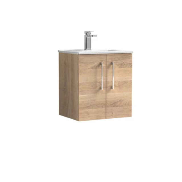 Balterley Bathroom 2 Soft Close Door, Wall Hung Vanity Unit, Bleached Oak, 500mm in Brown Brown Unisex