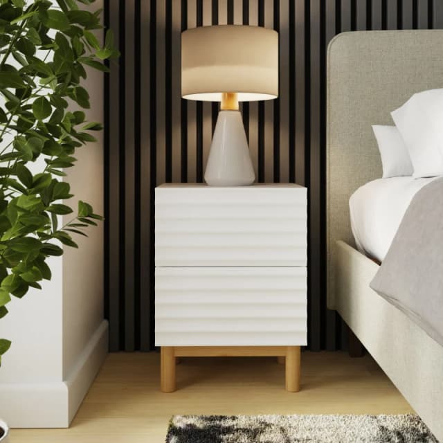 GFW Karla White Ribbed 2 Drawer Bedside Table