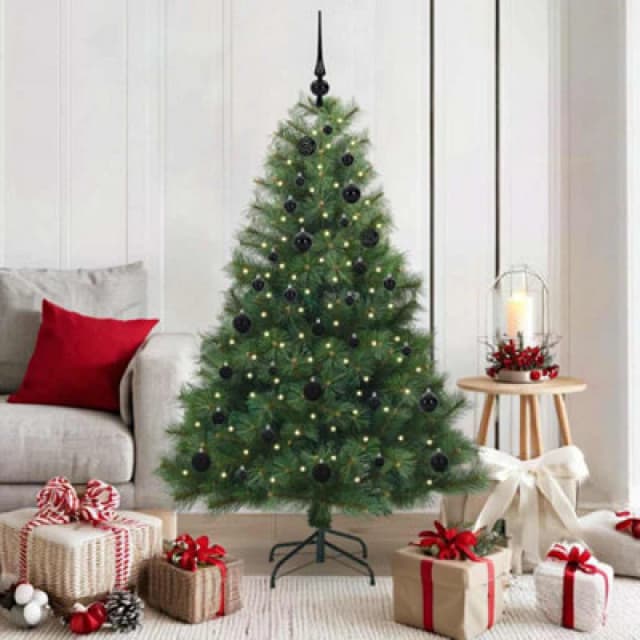 vidaXL Artificial Christmas Tree with 150 LEDs and Black Balls Green 150cm PE and PVC, Green 3397771