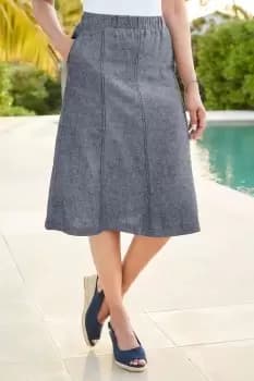 Linen-Blend Pull-On Midi Skirt