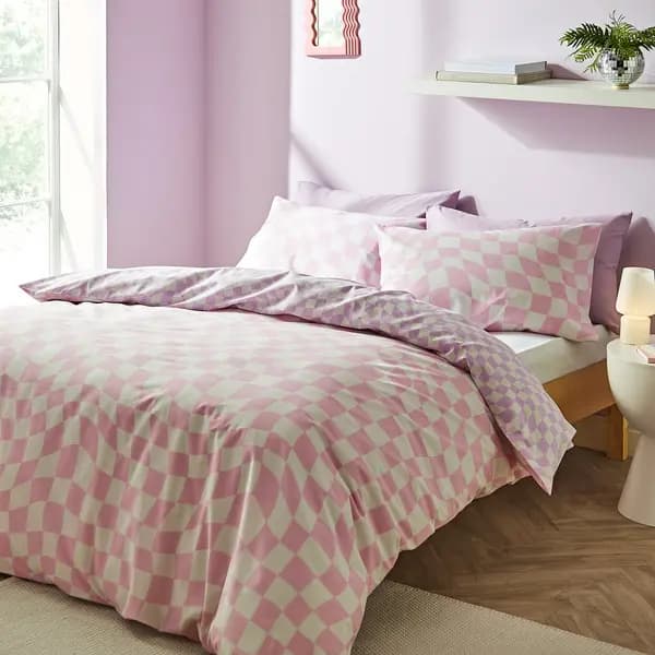 Sassy B Sassy B Checkerboard Wave Pink Bedding Set - Single