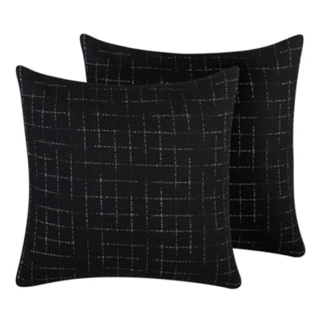Beliani Set Of 2 Decorative Cushions Bellflower 45 X 45cm Black Geometric Pattern
