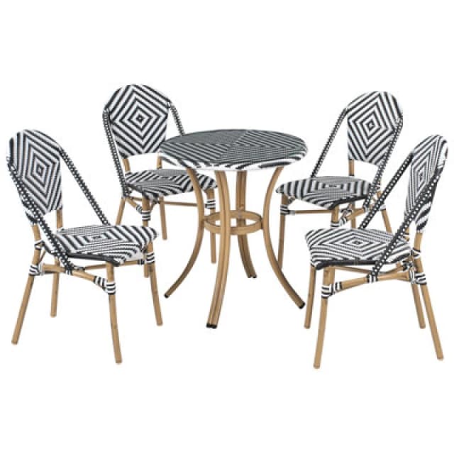 Beliani Garden Dining Set 4 Seater Rifreddo Pe Rattan Black/ White