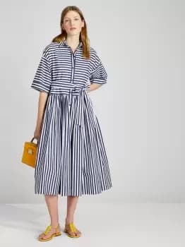 Julia Stripe Bungalow Midi Dress - Blue - M (Uk 12-14)
