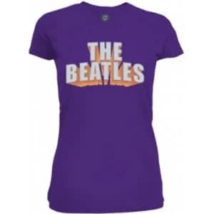 The Beatles 3D Logo Rhinestones Purple Ladies TS: Large