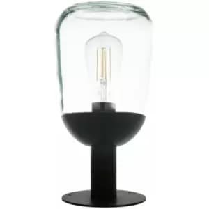 Loops - IP44 Outdoor Pedestal Light Black Aluminium & Glass 60W E27 Bulb Wall Post