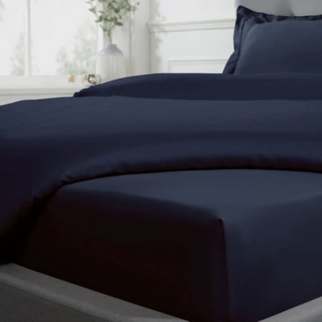 Smart Living Smart Living Luxurious 300 Thread Count 100% Cotton Sateen Anti-Allergy Fitted Sheet in Navy Size: Single Fitted Navy Single Fitted Uni