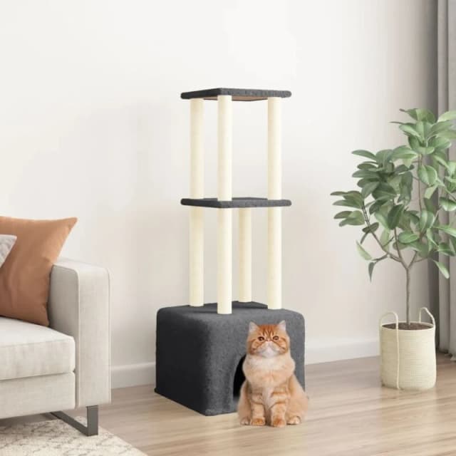 vidaXL Cat Tree w/ Sisal Scratching Posts Dark Grey 133.5cm, Grey 172084
